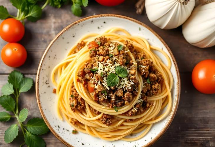 Spaghetti with Minced Meat and Colorful Vegetables